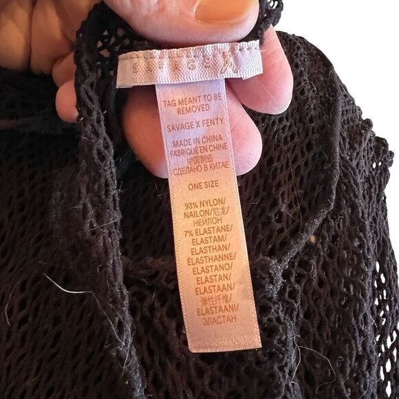 Savage x Fenty Womens One Size Mesh Lace Mock Neck Slip Lingerie Dress Black - Picture 9 of 11